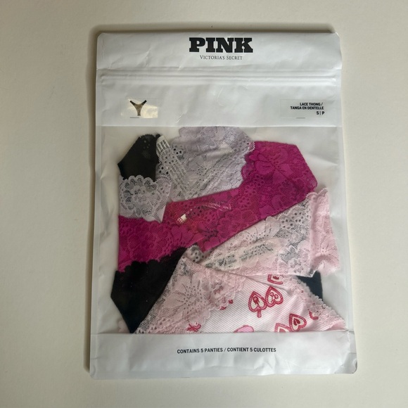 Victoria’s Secret PINK 5 Pack Lace Thong Panties, Valentine’s Edition, Sz. S - Picture 5 of 7